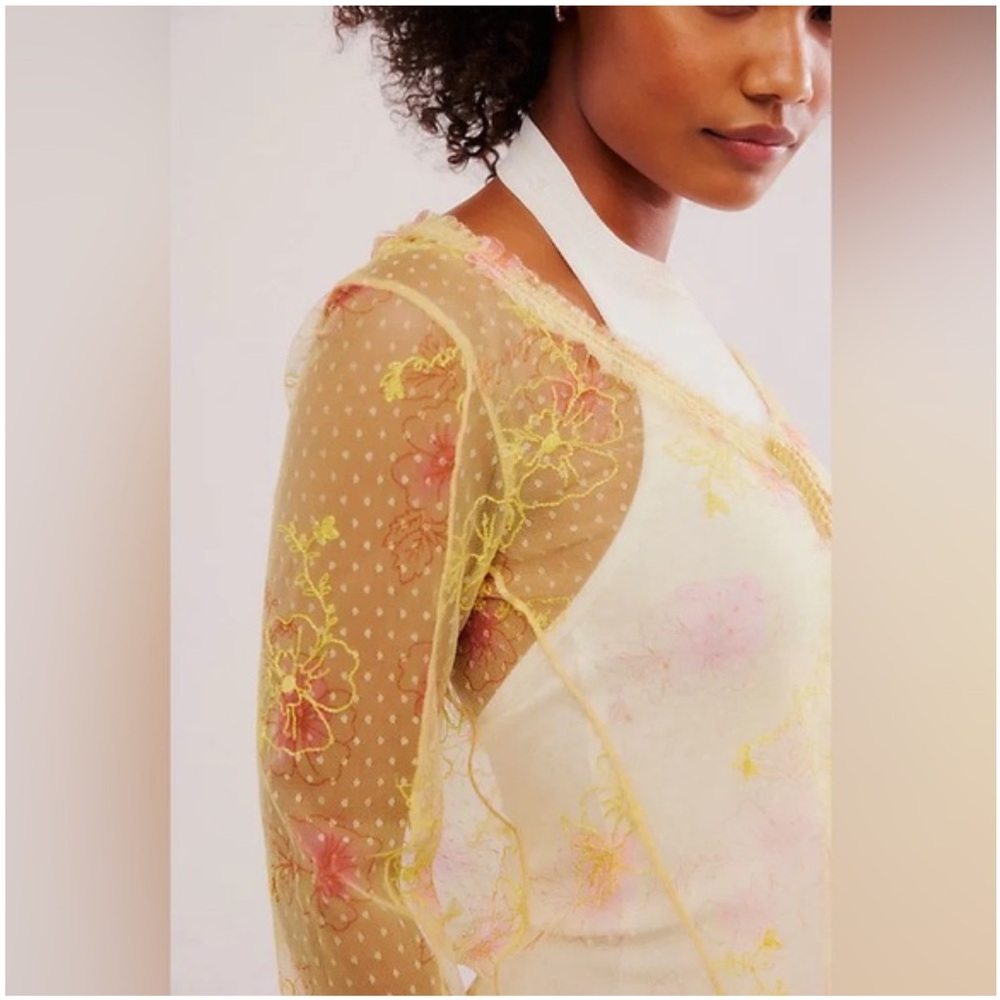 Free People Intimately Postcards from Paris Mesh Embroidered Top Blouse NWOT - Picture 4 of 13